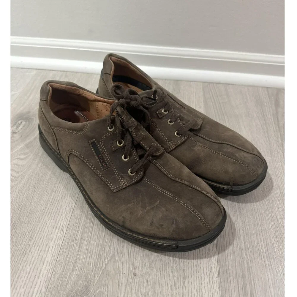 Ecco Fusion Brown Leather Shoes Mens Size 13 Lace‎ Up Comfort Shock Point EU 47